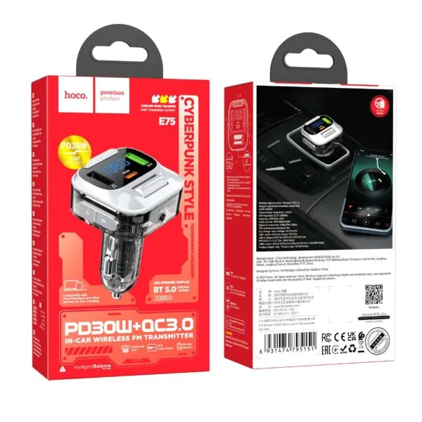 E75 Bravery PD30W+QC3.0 car BT FM transmitter 4
