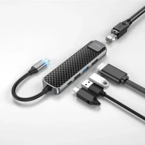 HB23 Easy view Type-C multifunction adapter(HDTV+USB3.0+USB2.0+RJ45+PD)