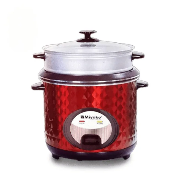 Miyako ASL-28-HC-DMD-RED 3 IN 1 Double Pot Non-Stick with Glass Lid Automatic Rice Cooker – 2.8L 2