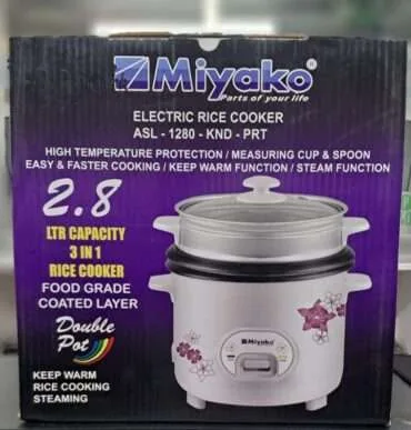 Miyako ASL-28-HC-DMD-RED 3 IN 1 Double Pot Non-Stick with Glass Lid Automatic Rice Cooker – 2.8L