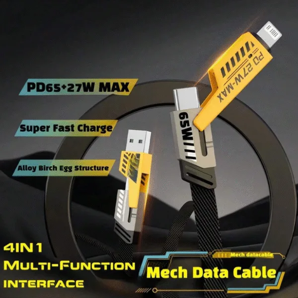 4 In 1 Mech Data Cable 65W+27W Super Fast Charging Braided Cable USB+TYPE-C Interface 6