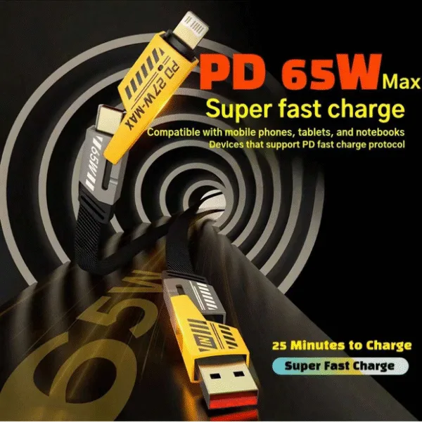 4 In 1 Mech Data Cable 65W+27W Super Fast Charging Braided Cable USB+TYPE-C Interface 11