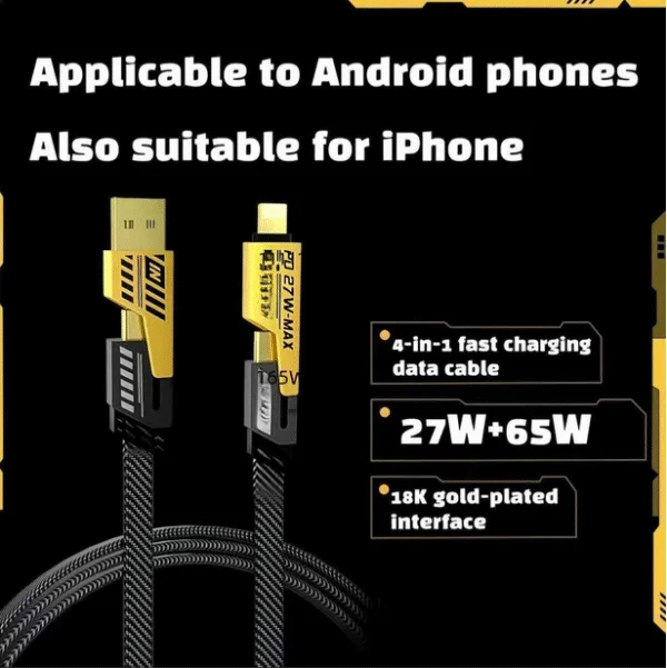 4 In 1 Mech Data Cable 65W+27W Super Fast Charging Braided Cable USB+TYPE-C Interface 7
