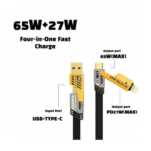 4 In 1 Mech Data Cable 65W+27W Super Fast Charging Braided Cable USB+TYPE-C Interface 5