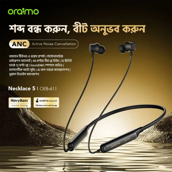oraimo Necklace 5 Tahsan Tuned Noise Cancellation Wireless Headphone 2