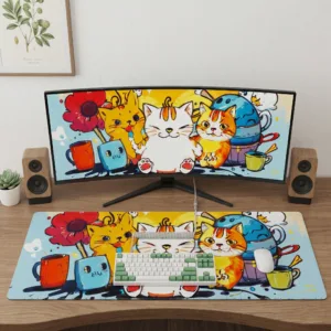 Premium Orange Kitty Aesthetic Desk Mat