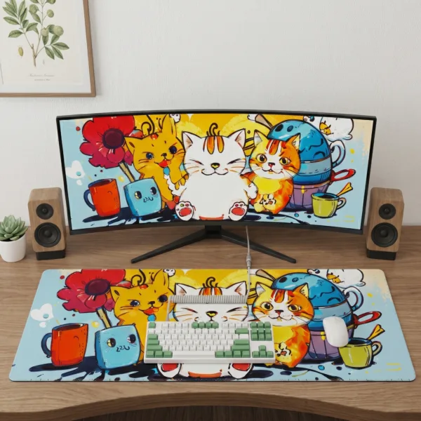 Premium Orange Kitty Aesthetic Desk Mat
